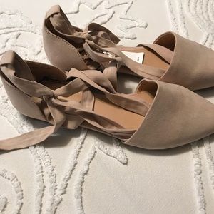 beige flats with ankle strap